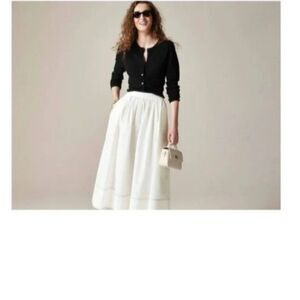 J.Crew Christina Skirt Compact Cotton Poplin White Midi Skirt Sz 12 CI647